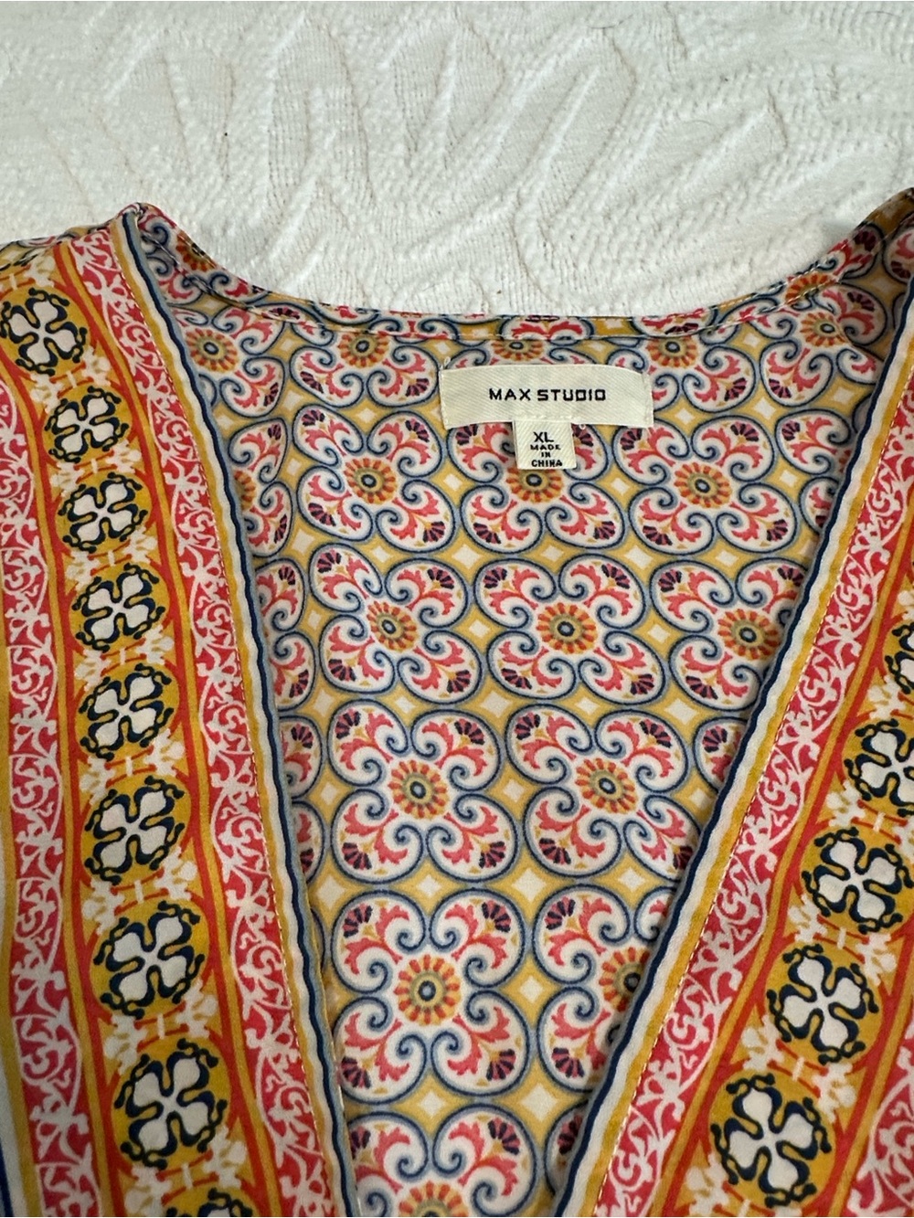 Max Studio Multi-Color Geometric Wrap-Style Blouse - Picture 2 of 5